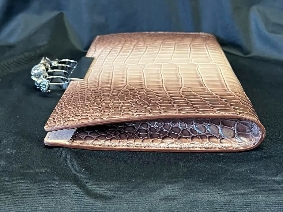 Alexander Mcqueen Four Ring Knuckle Clasp Crocodile Clutch Brown Gradient/silver (view 5)