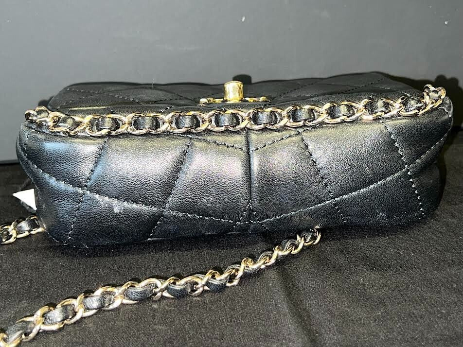 Chanel Chain Frame Flap Bag Quilted Black Lambskin Chain Link Shoulder Strap (view 6)