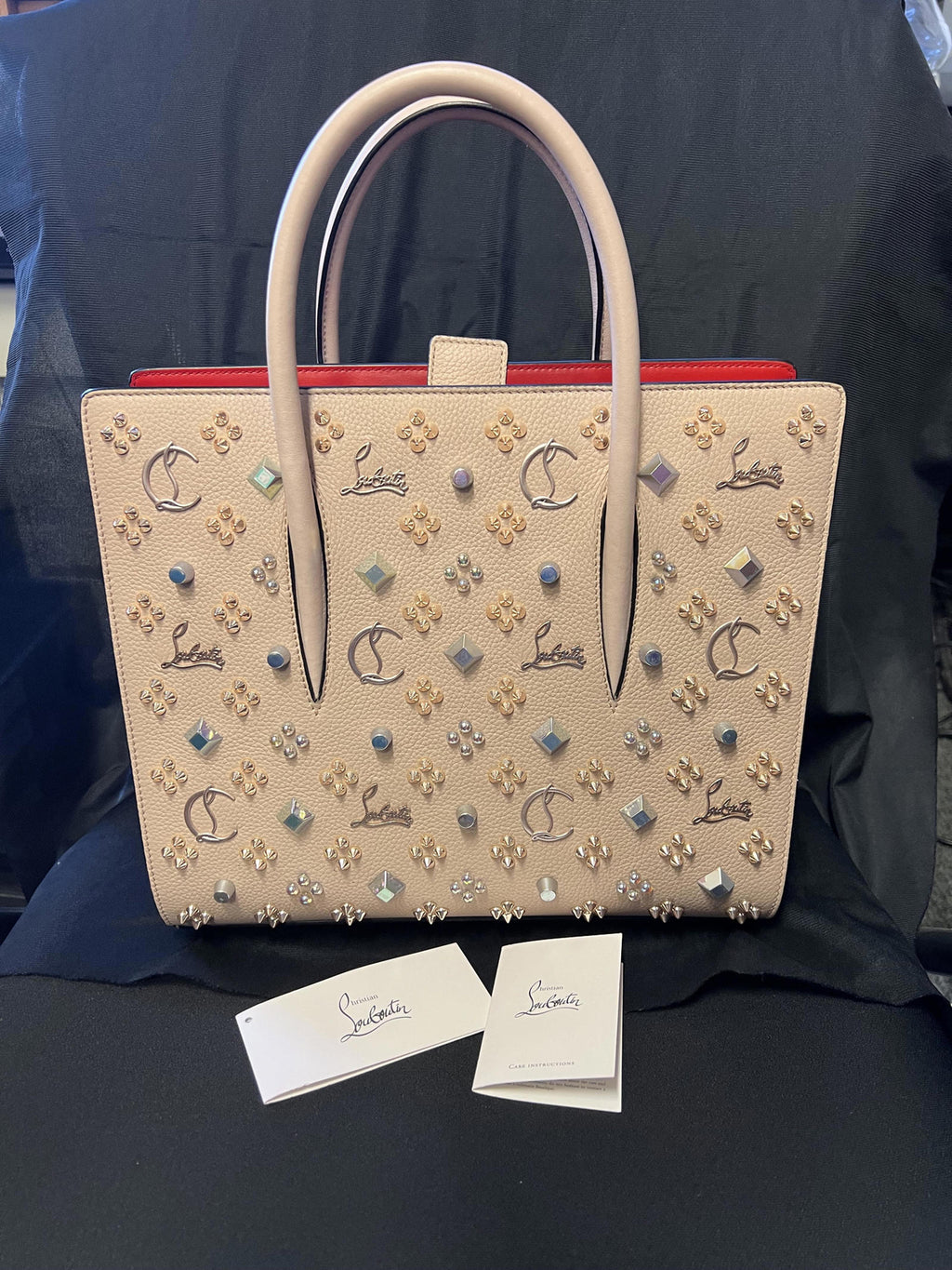 Christian Louboutin Paloma Medium Top Handle Bag Beige Leather Red Interior (view 3)