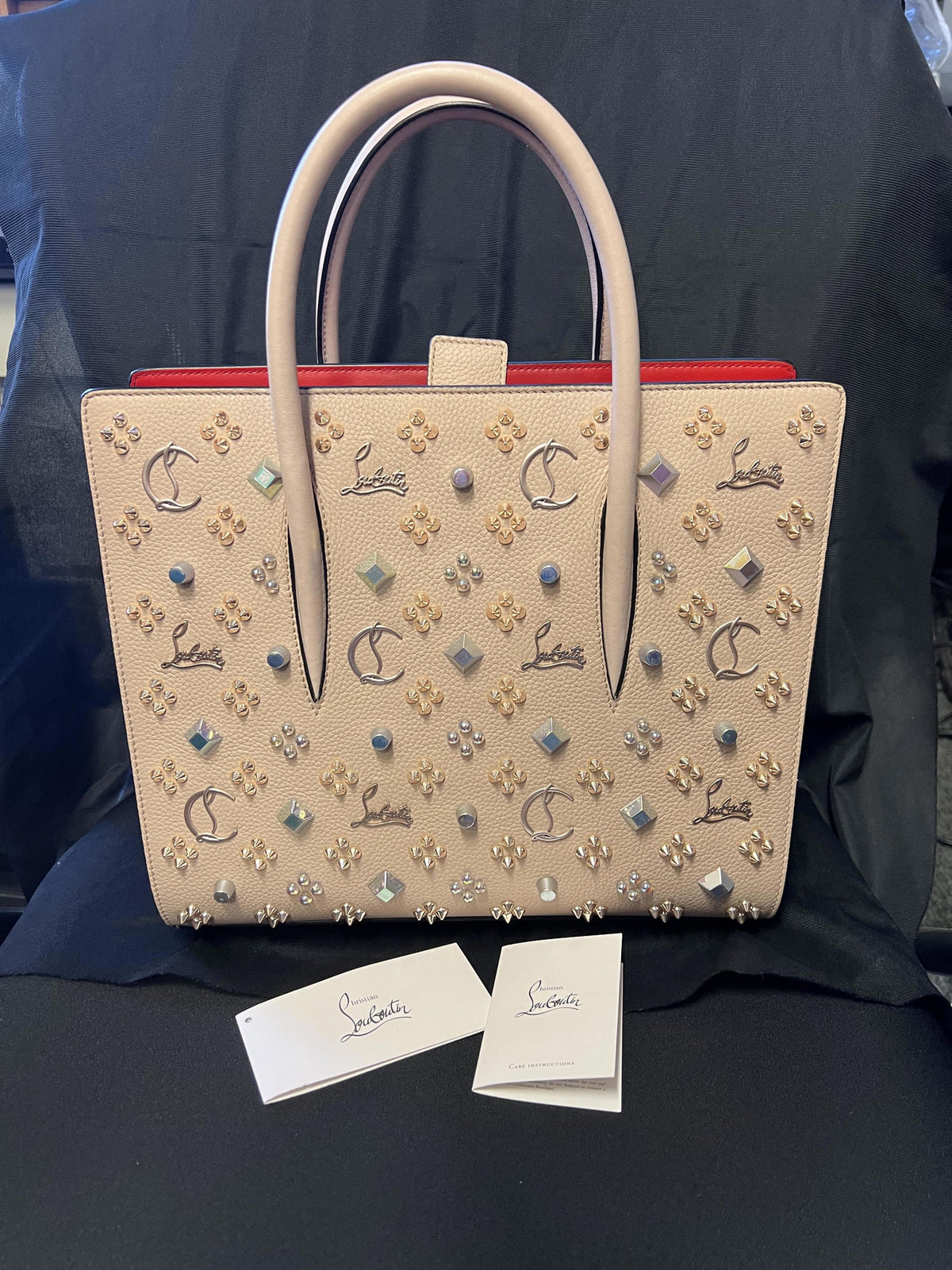 Christian Louboutin Paloma Medium Top Handle Bag Beige Leather Red Interior (view 3)