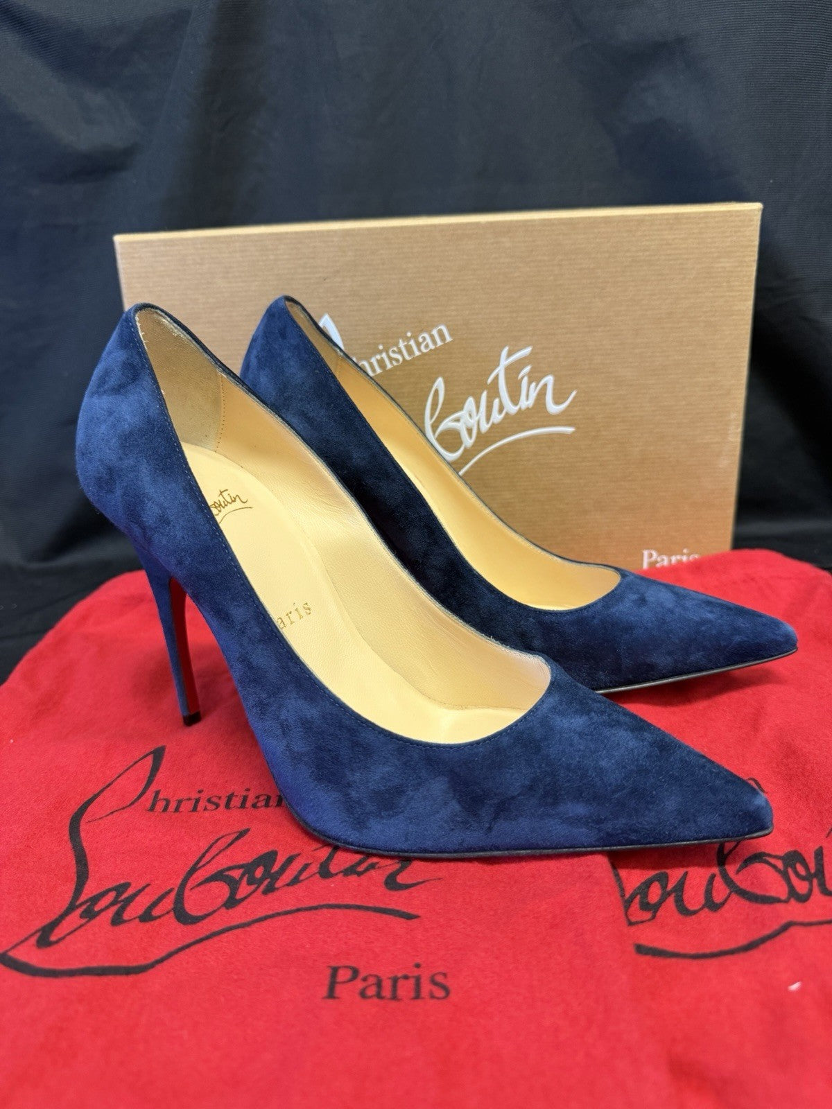 Christian Louboutin Kate Navy Blue Velour Pumps Size 37(US 7) (view 2)