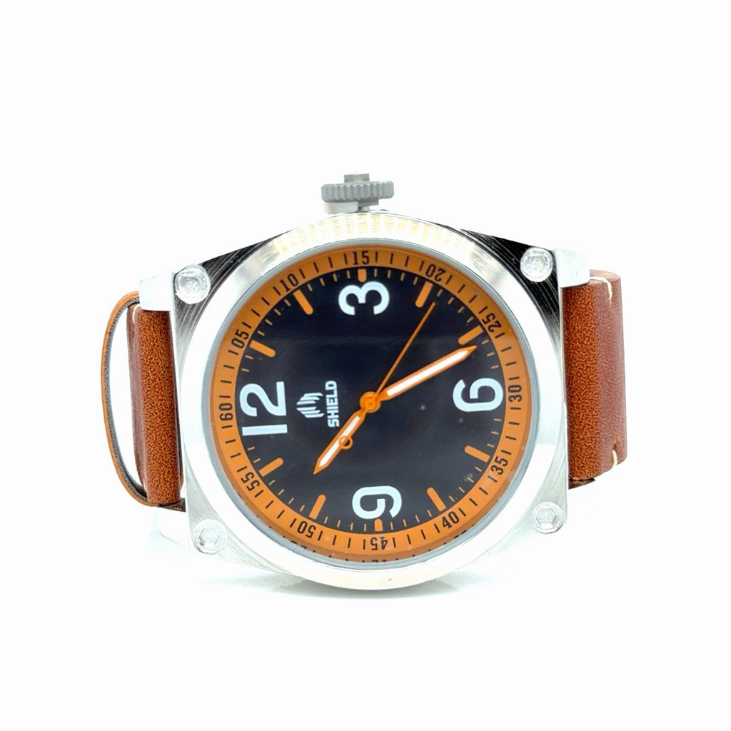 Shield 40mm Cavern Watch Black/Orange Dial, Tan Leather Strap SLDSH110-3 (view 1)