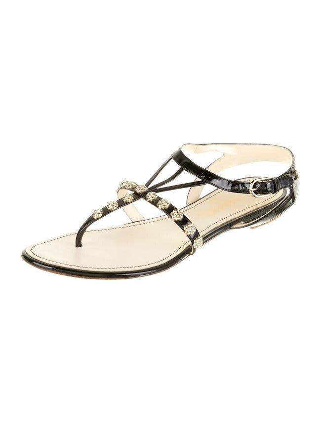 Chanel Sandals Interlocking CC Logo Patent Leather Gladiator 94305 Black (view 3)