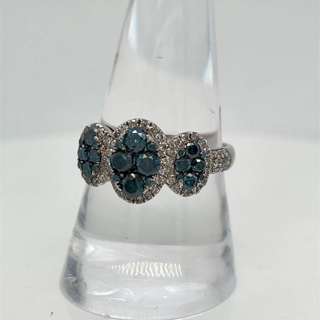 Effy 14K Solid White Gold Blue & White Diamond Ring Size 9 (view 11)