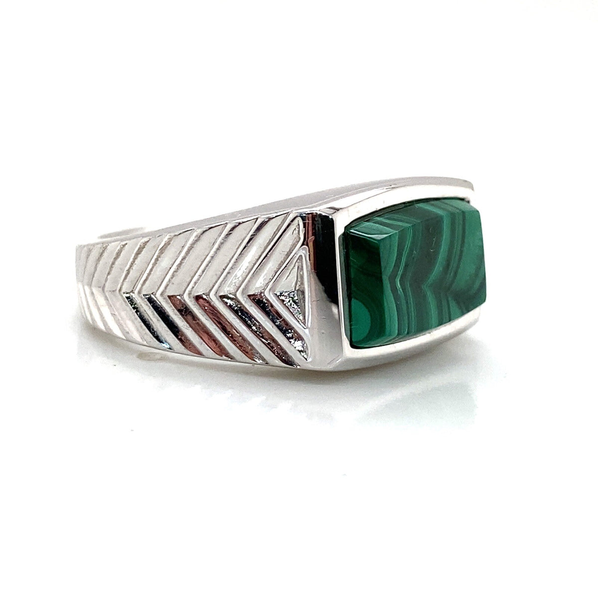 Effy Sterling Silver Malachite Square Top Chevron Ring Size 10 (view 2)