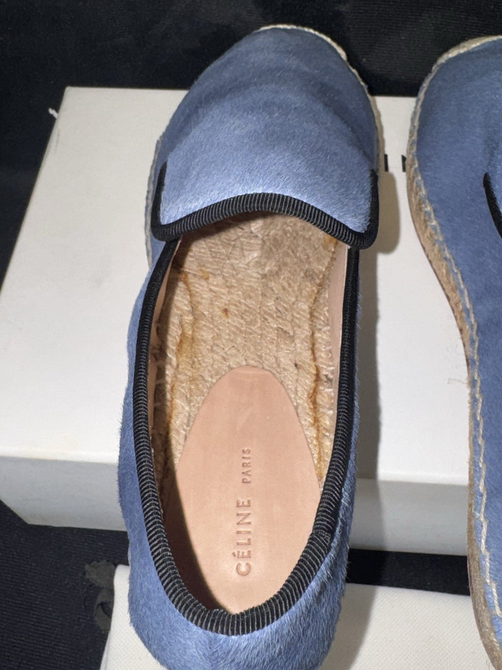 CELINE PLUMBEO ESPADRILLE 335009 SIZE US 8/ EU 38 BLUE PONY-HAIR LOAFERS8
