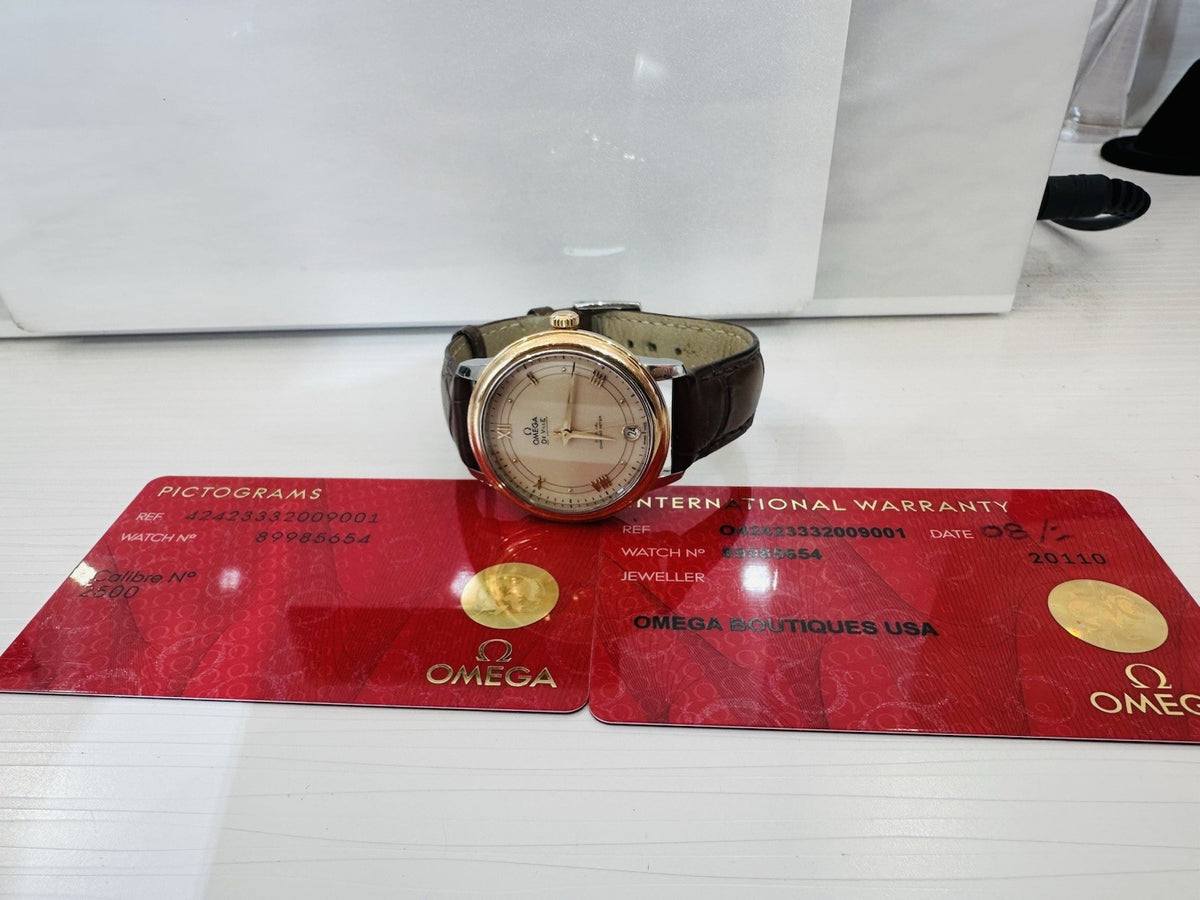 Omega Prestige Deville Rose Gold Steel Automatic Watch Leather W/ Card (view 2)