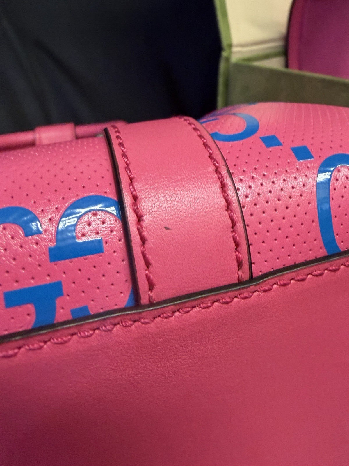 Gucci GG Tennis Bi-color Perforated Mini Duffle Bag Fushia/Blue Leather — view 17