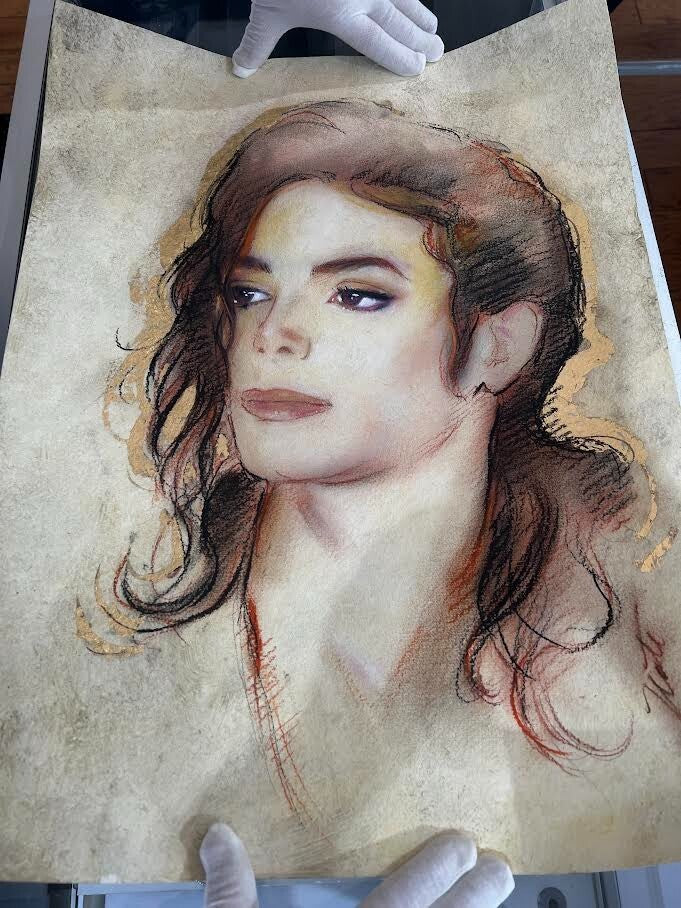 Michael Jackson Nate Giorgio 2 Original Paintings & Print given to Melinda Nones13