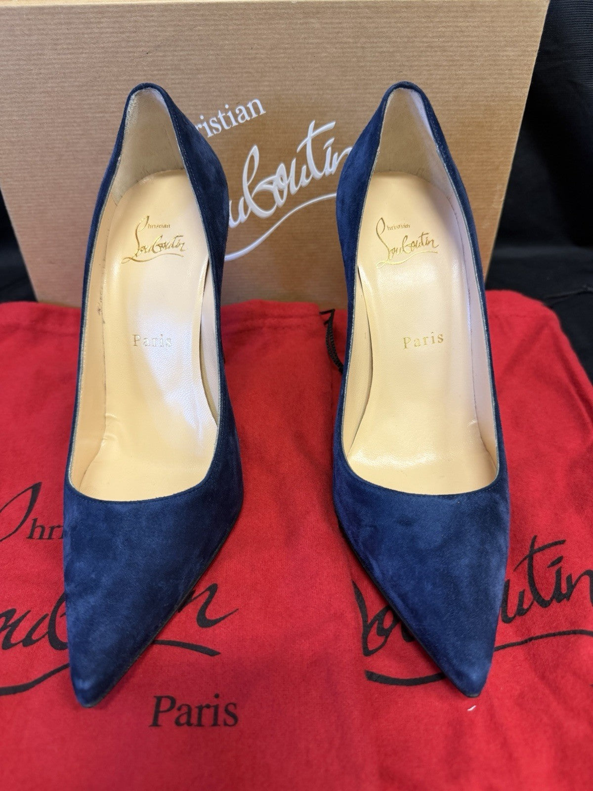 Christian Louboutin Kate Navy Blue Velour Pumps Size 37(US 7) (view 1)