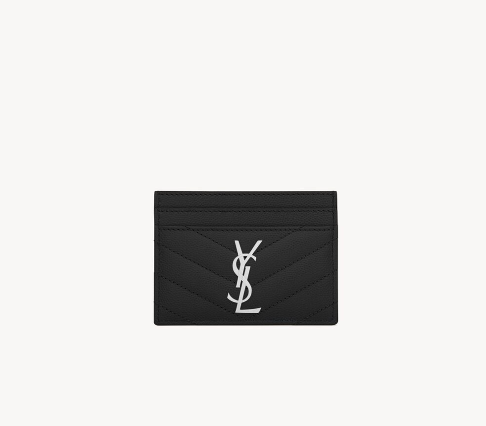 SAINT LAURENT YSL Leather Cassandre Matelasse Card Case Holder (Black/Silver) (view 1)