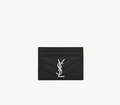 SAINT LAURENT YSL Leather Cassandre Matelasse Card Case Holder (Black/Silver) (view 1)