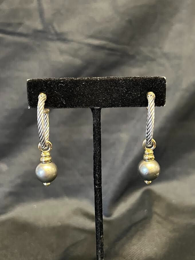 DAVID YURMAN COVERTIBLE DROP HOOP EARRINGS TAHITIAN PEARL SILVER 18K GOLD — view 5