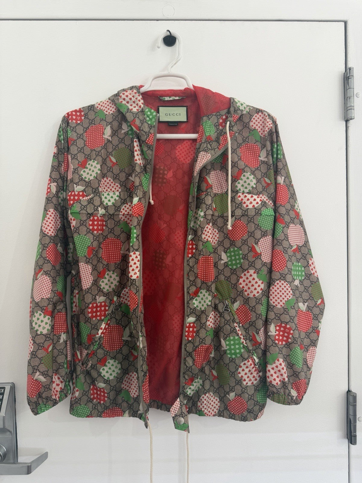 Gucci Les Pommes Nylon Jacket GG Supreme & Apple/Heart Motif Size 440