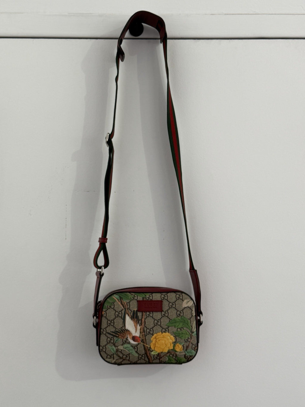 Gucci GG Supreme Tian Coated Canvas Crossbody Red Trim, Bird/Floral Pattern (view 13)