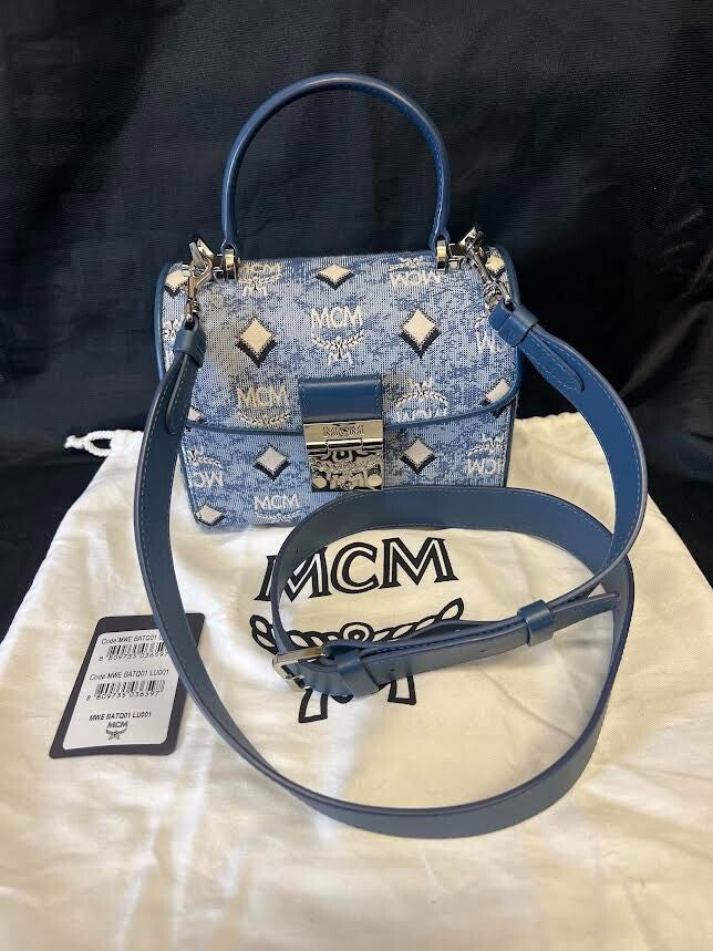Mcm Small Monogram Jaquard Tracy Crossbody Bag Blue W Removable Adjustable Strap (view 11)