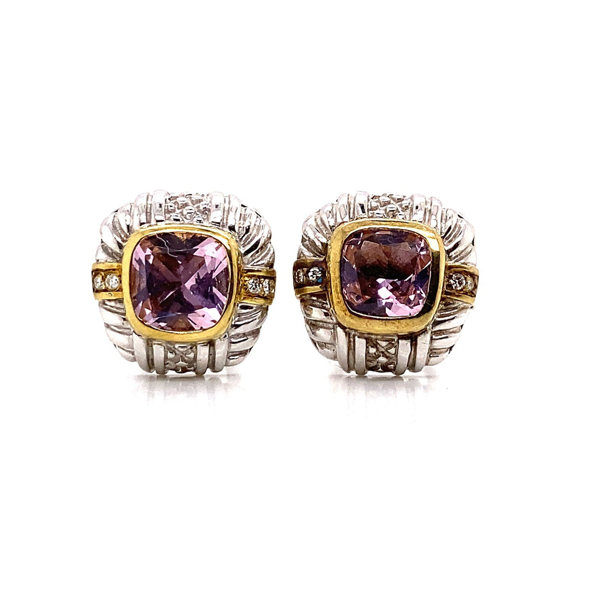 Judith Ripka Sterling Silver 18k Gold Diamond Pink Crystal Clip On Earrings (view 1)