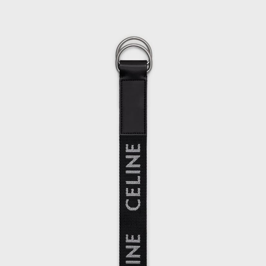 CELINE DOUBLE RING BLACK JAQUARD/CALFSKIN BELT FITS 80-100cm2