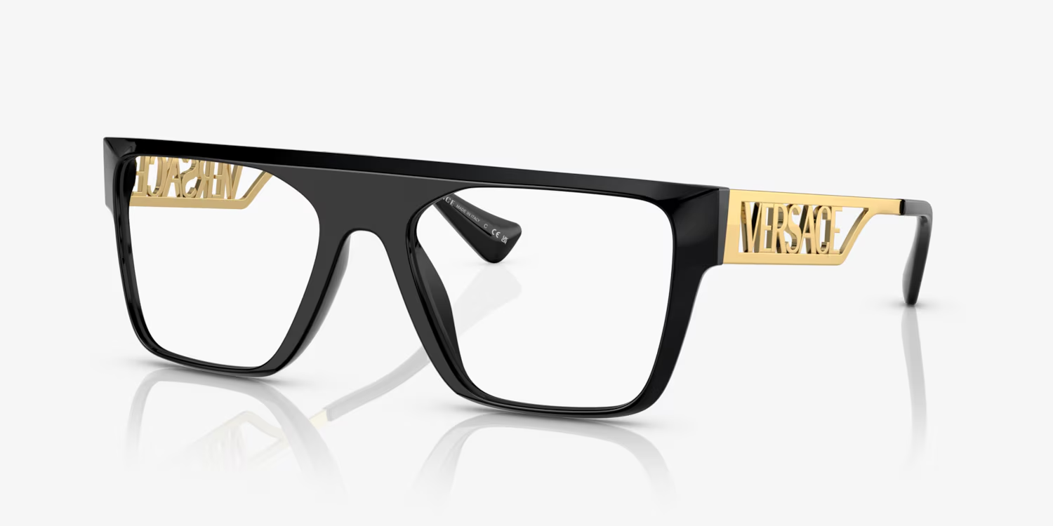 Versace Rectangle Eyeglasses VE 3326U GB1 Black/Gold Frame, Demo Lens 145mm — Certified Authentic | San Diego Jewelry Buyers