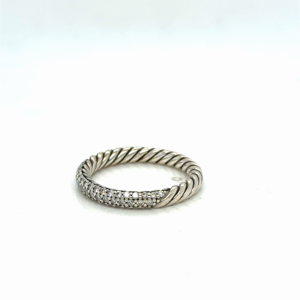 David Yurman Petite Pave Ring Sterling Silver 0.39ctwa Diamonds 3mm Size 6.75 — view 3
