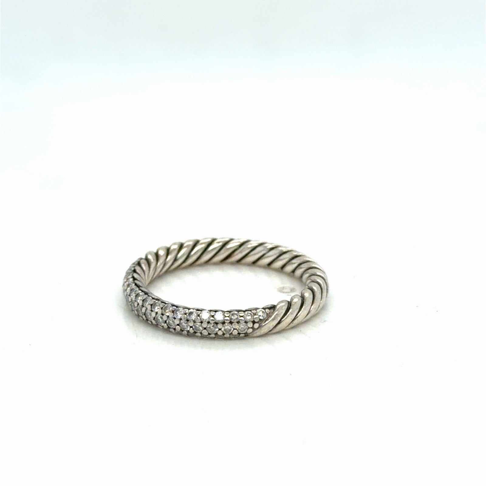 David Yurman Petite Pave Ring Sterling Silver 0.39ctwa Diamonds 3mm Size 6.75 — view 3
