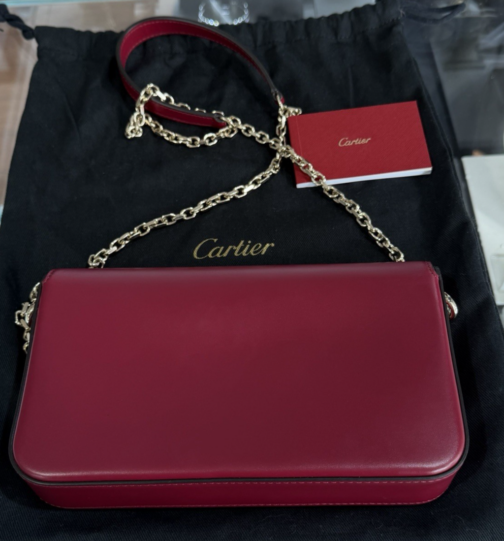 Cartier Mini Bag, C de Cartier Cherry Red Calfskin Gold Hardware Chain Strap (view 3)