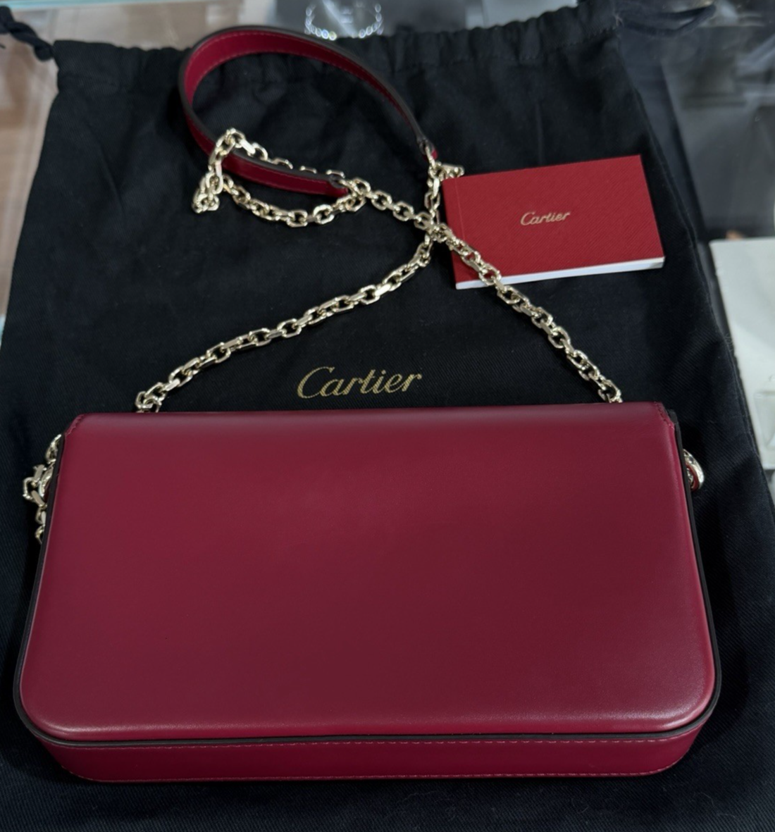 Cartier Mini Bag, C de Cartier Cherry Red Calfskin Gold Hardware Chain Strap — view 3