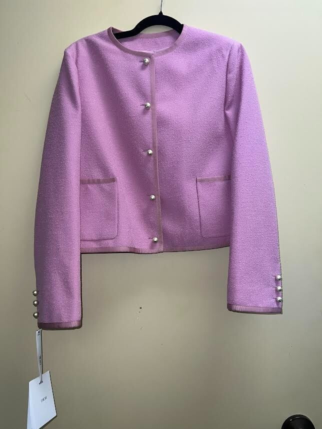 CHRISTIAN DIOR CROPPED JACKET PINK WOOL & COTTON BLEND BOULCE SIZE 34/US 03