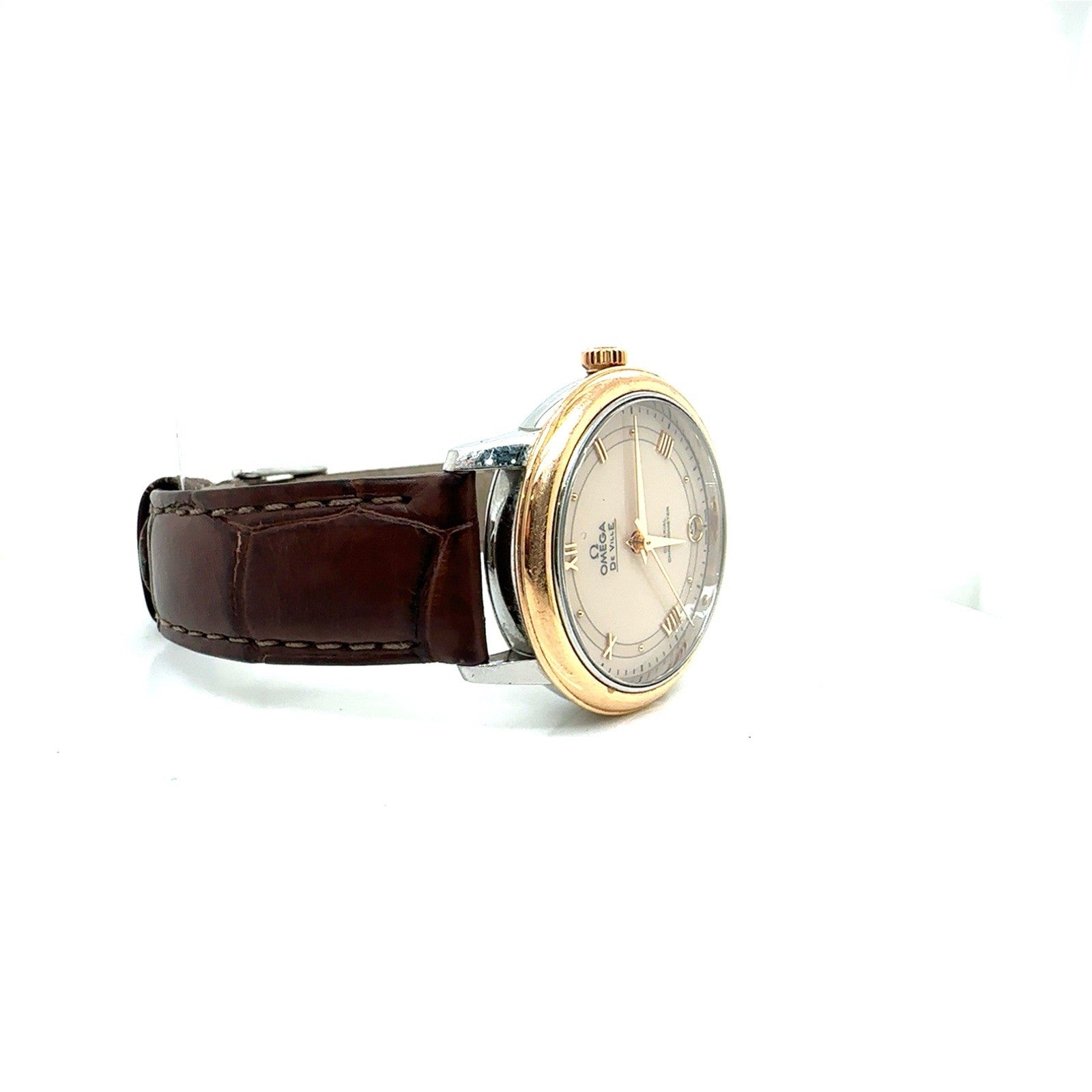 Omega Prestige Deville Rose Gold Steel Automatic Watch Leather W/ Card (view 5)