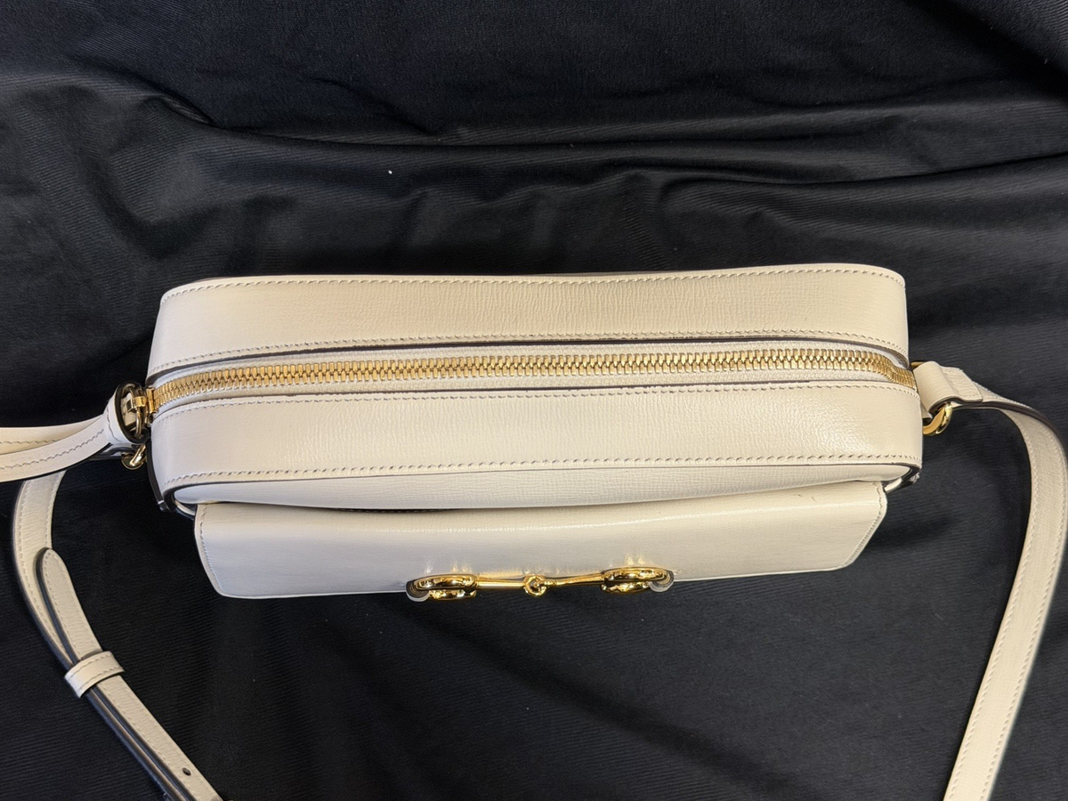 Gucci Horsebit 1955 Crossbody Bag Adjustable Strap Cream Leather, Gold Hardware (view 8)
