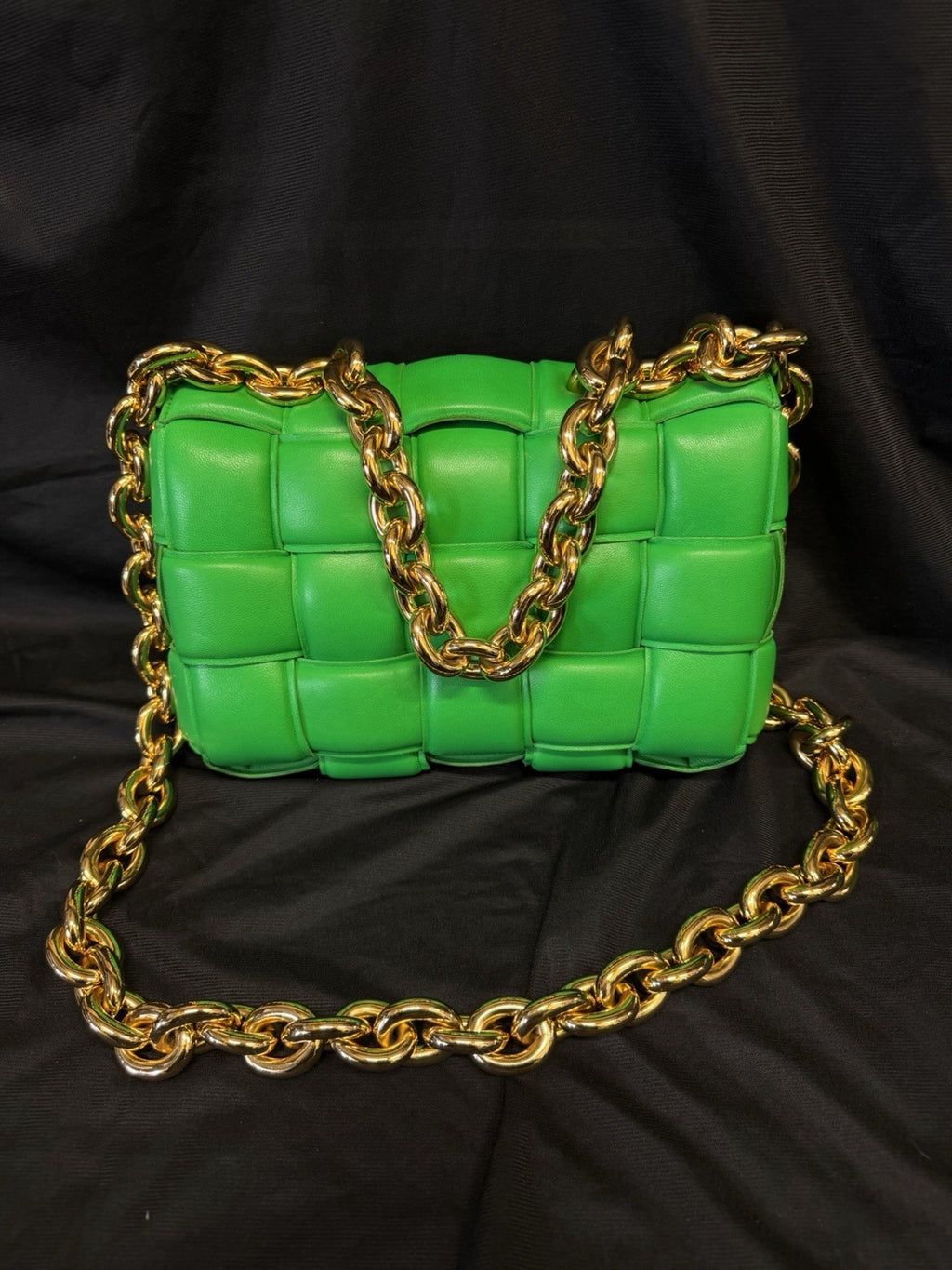 Bottega Veneta Padded Chain Cassette Bag Green Lambskin Gold Chain Strap — view 4