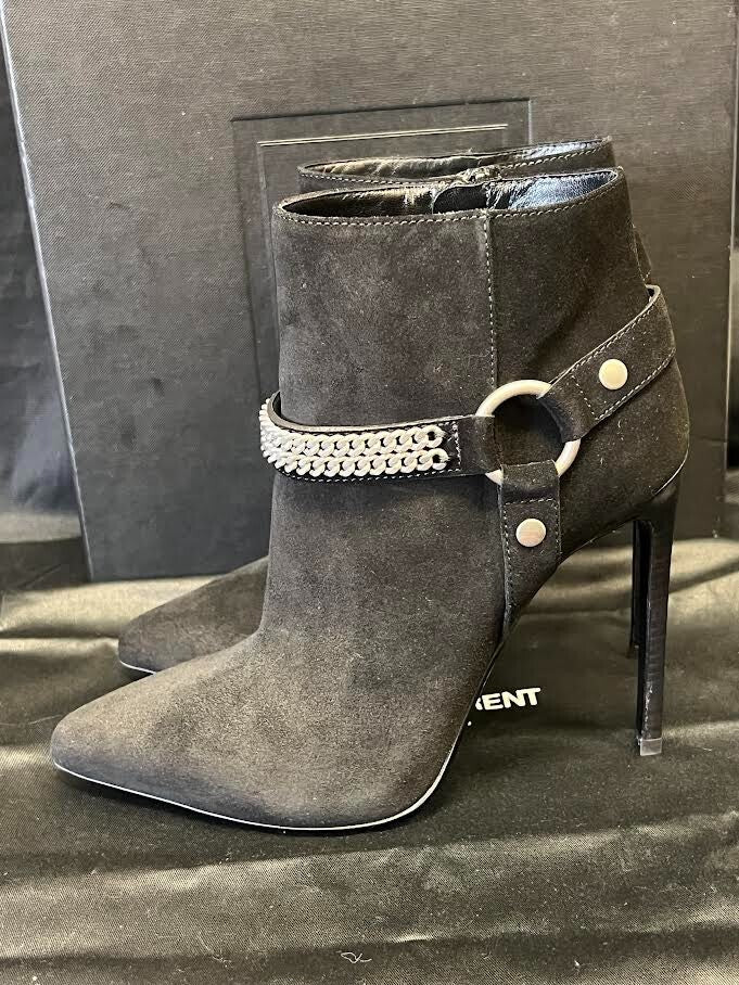 Saint Laurent Paris 110 Cbuck Boot Black Suede Harness Chain Size 38 (us 8) (view 2)