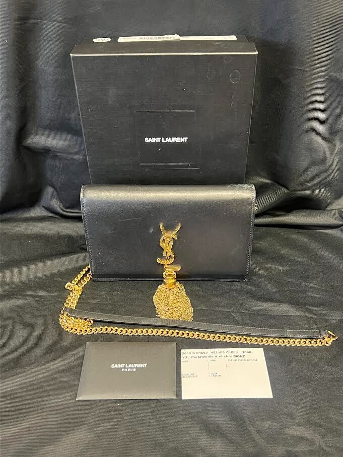 Saint Laurent Classic KATE Monogram Tassel Chain Wallet Leather BLACK/GOLD (view 15)