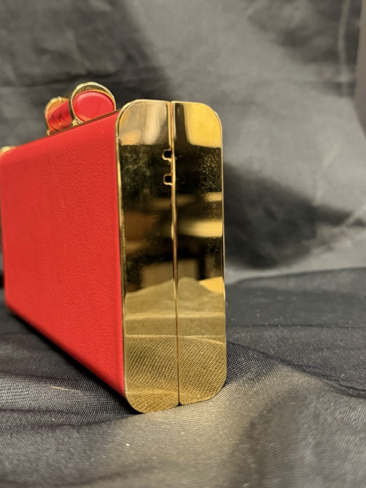 Carolina Herrera Scala Insignia Small Clutch Red/Gold w Chain Strap (view 6)