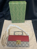 Gucci Red GG Supreme Long Wallet Clutch Removable Chain Straps Dust Bag and Box (view 1)