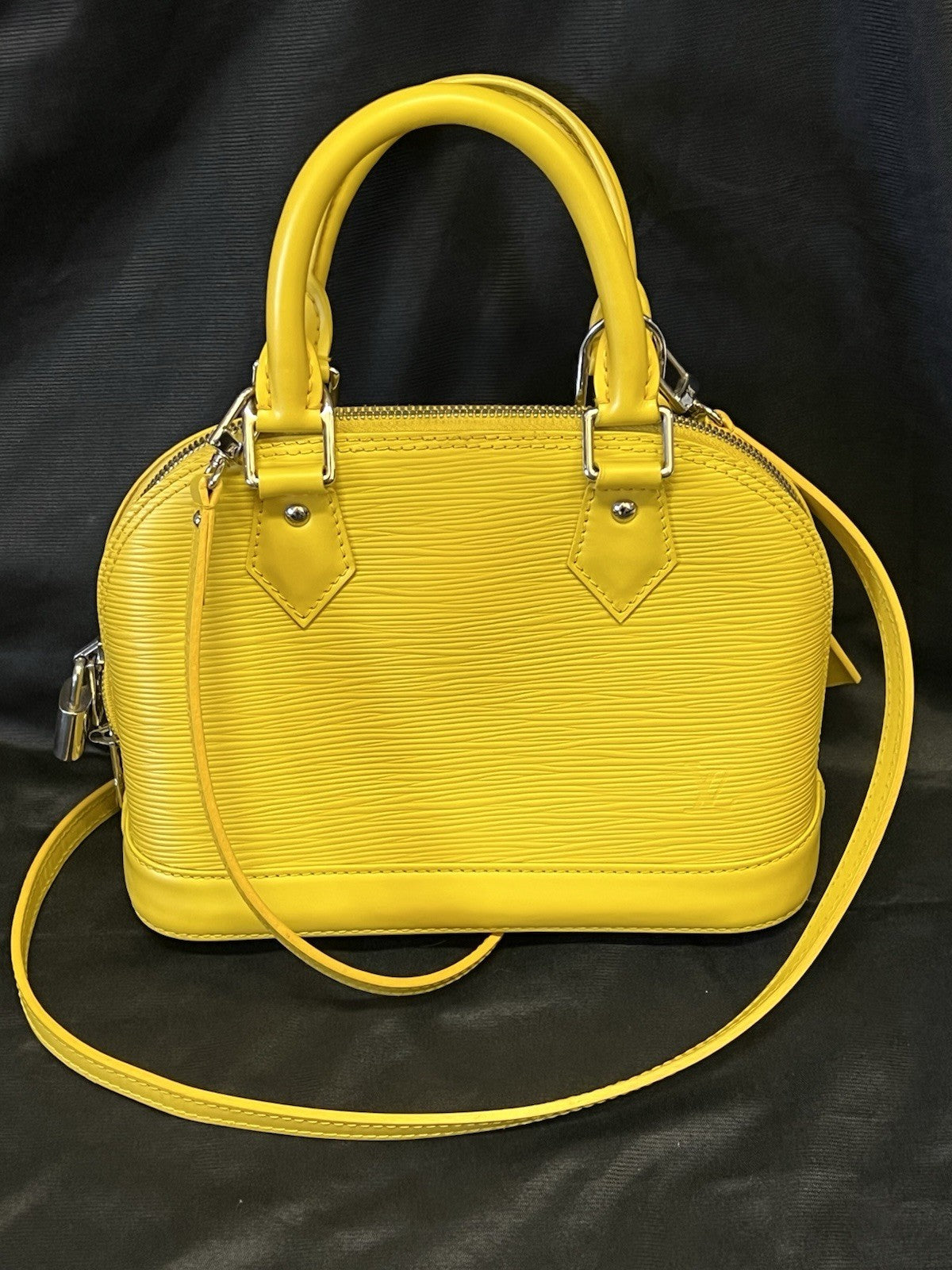 LOUIS VUITTON ALMA BB YELLOW LEATHER TOP HANDLE BAG REMOVABLE SHOULDER STRAP — Certified Authentic | San Diego Jewelry Buyers