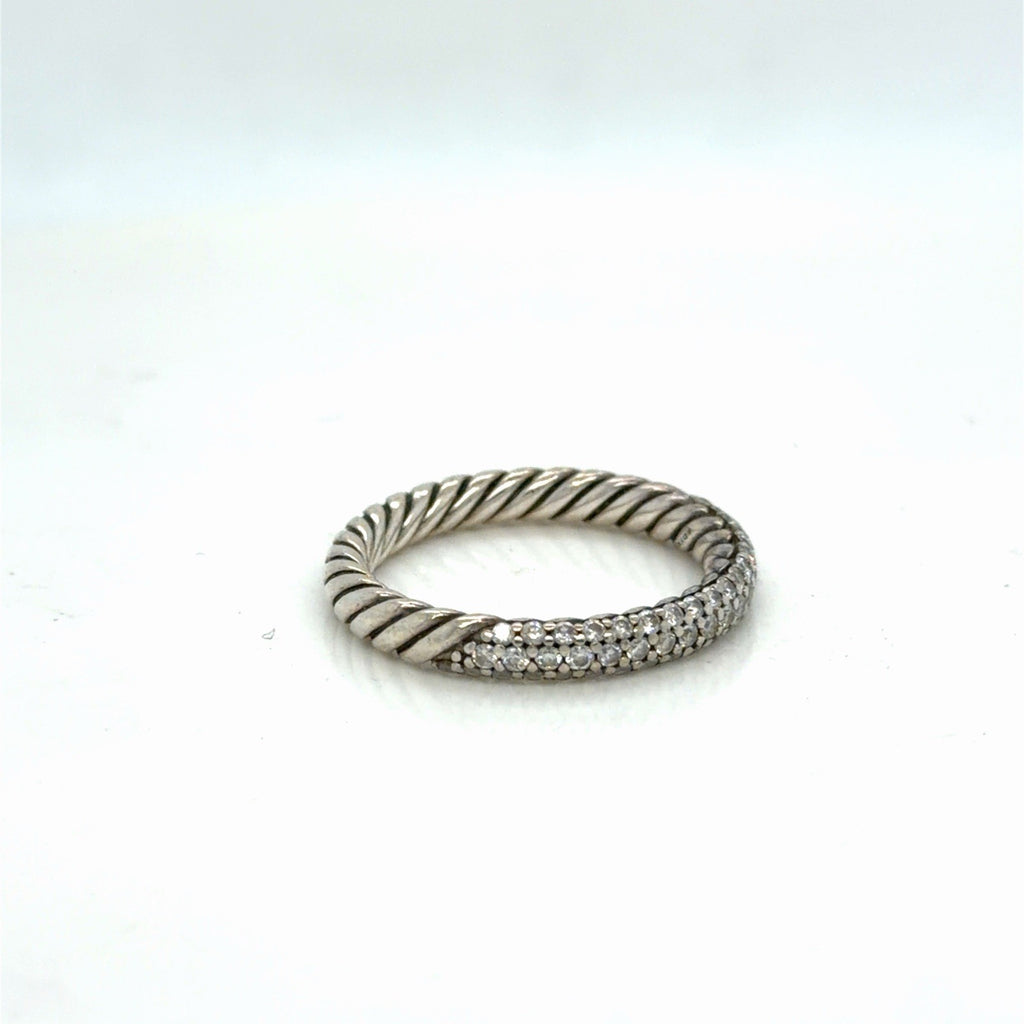 David Yurman Petite Pave Ring Sterling Silver 0.39ctwa Diamonds 3mm Size 6.75 — view 8