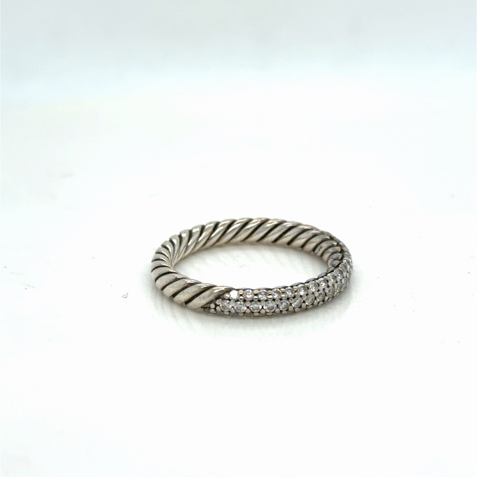 David Yurman Petite Pave Ring Sterling Silver 0.39ctwa Diamonds 3mm Size 6.75 — view 8