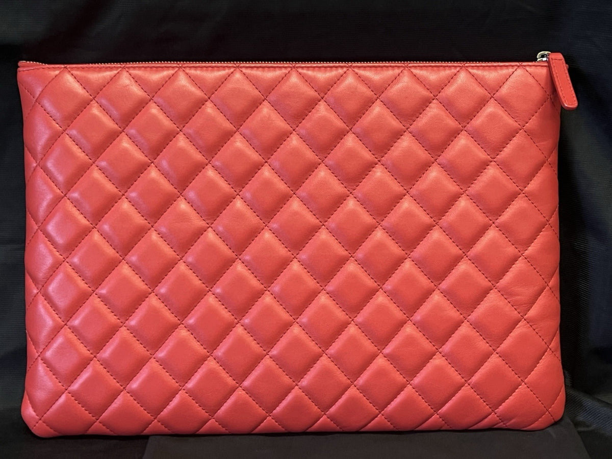 Chanel Large Clutch Pouch Red Leather with Organizer Insert and Dust Bag (view 2)