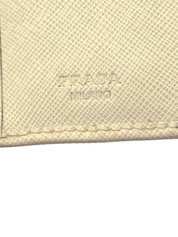 Prada Saffiano Bifold Leather Verticle Card Holder Compact Wallet Cream/gold (view 12)
