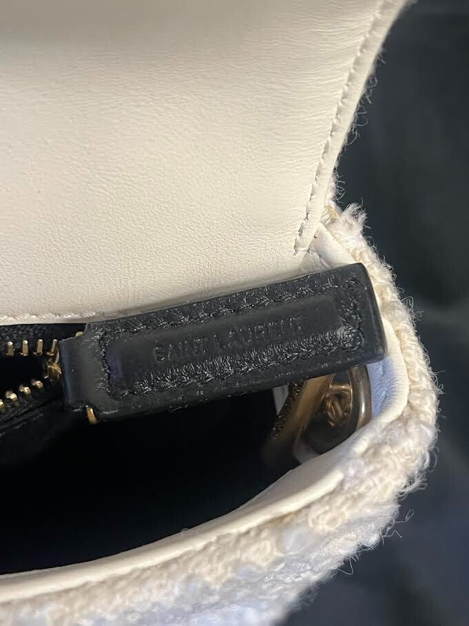 Ysl Saint Laurent Kate 99 Tweed Tassel Shouldet Bag W Chain Strap Cream (view 15)