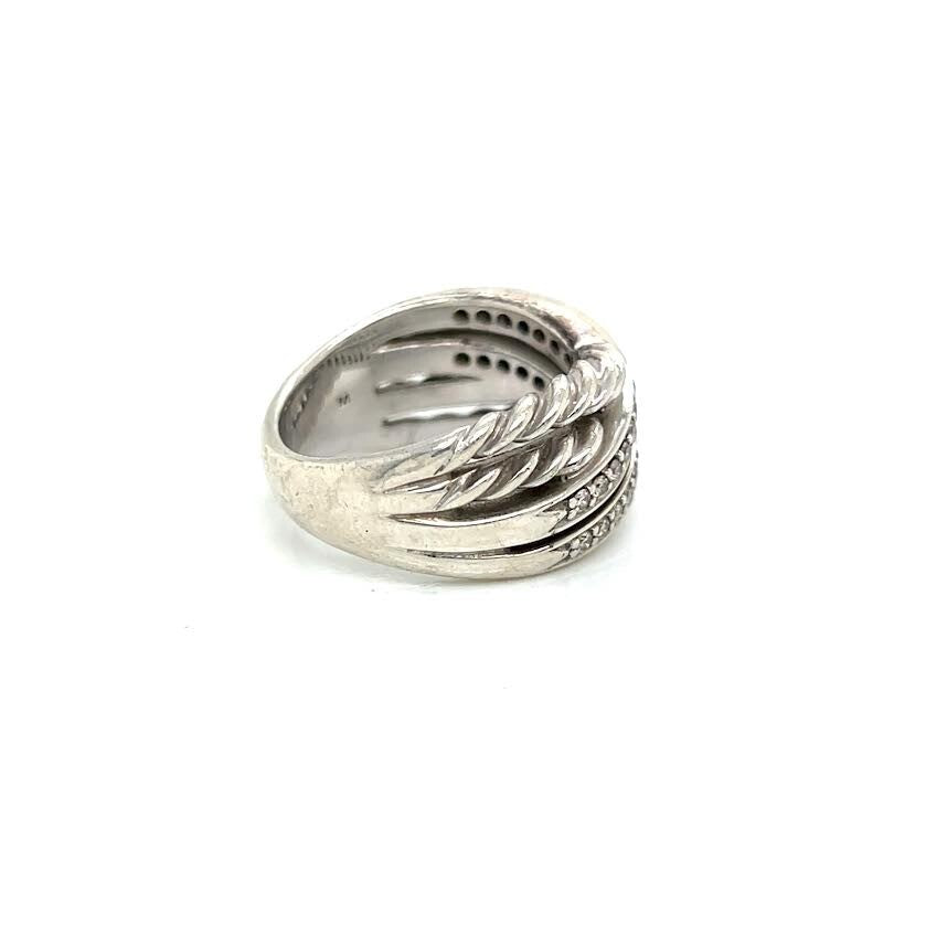 DAVID YURMAN DIAMOND CROSSOVER SILVER RING SIZE 8 — view 7