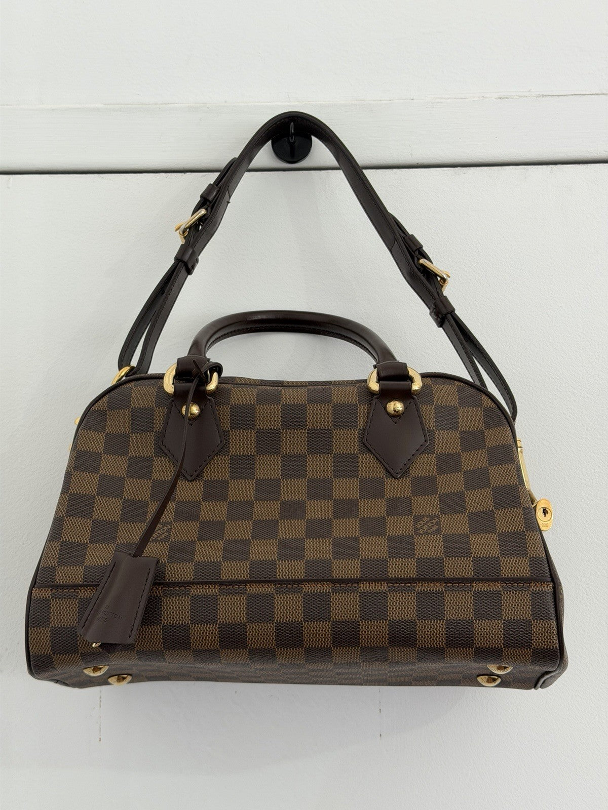 Louis Vuitton Duomo Damier Ebene Top Handle Bag, Adjustable Strap, Lock & Key — Certified Authentic | San Diego Jewelry Buyer