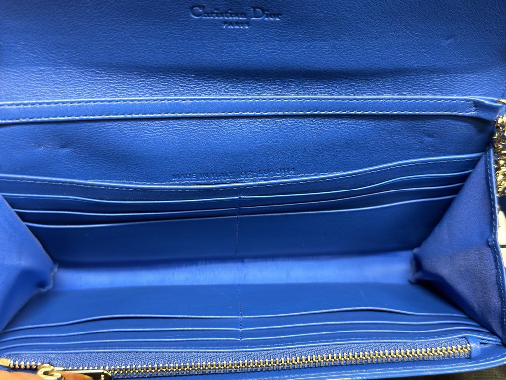 Christian Dior Lady Dior Pouch Wallet on Chain Patent Leather Blue/Silver — view 10