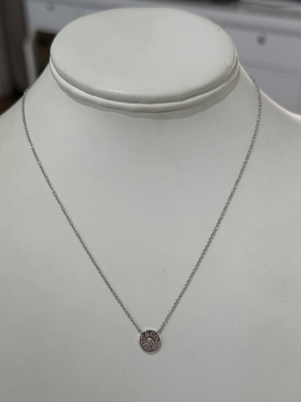 Tiffany & Co 18kw gold necklace 1837 collection w/diamond 0.06cta, 16in long (view 5)