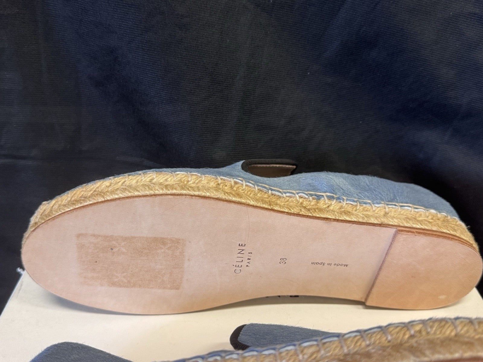 CELINE PLUMBEO ESPADRILLE 335009 SIZE US 8/ EU 38 BLUE PONY-HAIR LOAFERS5
