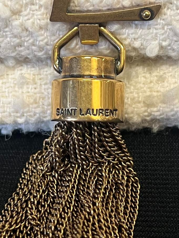 Ysl Saint Laurent Kate 99 Tweed Tassel Shouldet Bag W Chain Strap Cream (view 11)