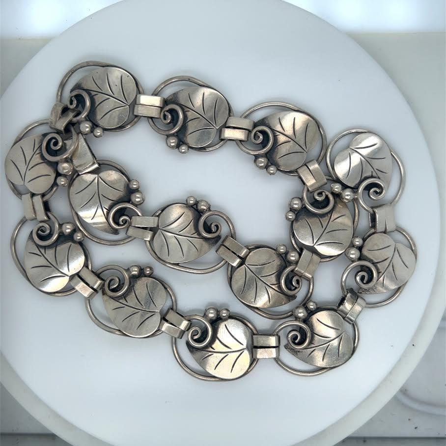 ALPHONSE LAPAGLIA DESIGNED SIGNED STERLING SILVER 113 LEAF NECKLACE VINTAGE 17in — view 3