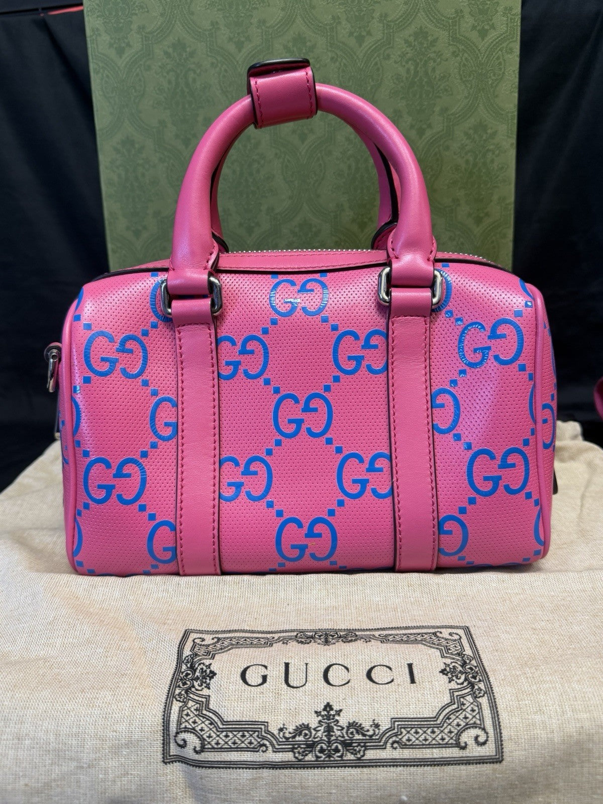 Gucci GG Tennis Bi-color Perforated Mini Duffle Bag Fushia/Blue Leather — view 3