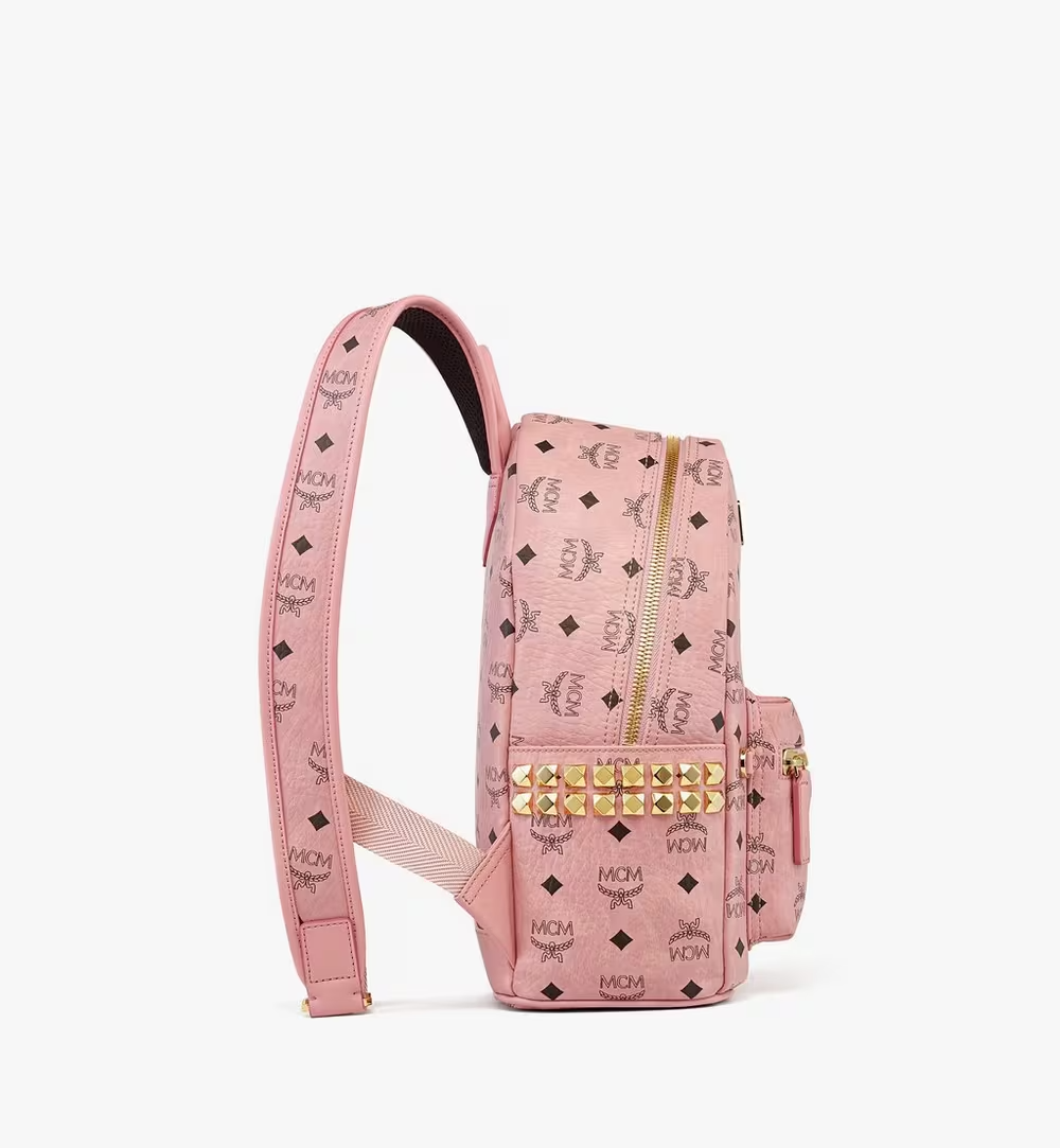 Mcm Stark Side Studs Backpack IN Visetos Small Soft Pink - Canvas/leather (view 2)